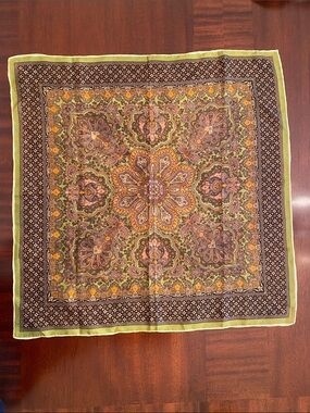 1960’s Japanese Hand Rolled Acetate Twill Scarf  Floral & Paisley Design